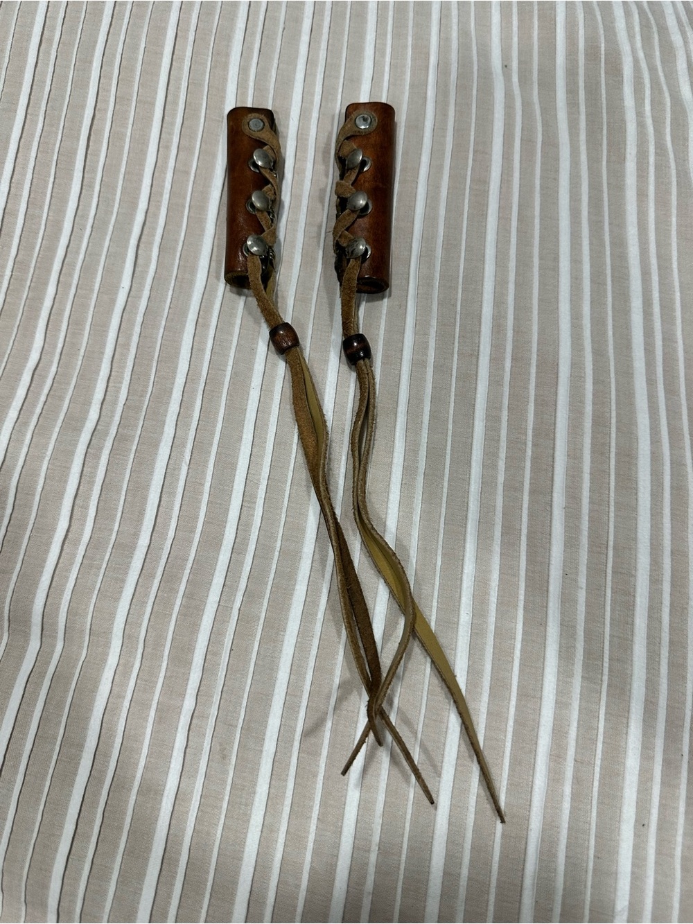 Pair of Vintage Native American Brown Leather Hair Wrap Braid Wrap western biker